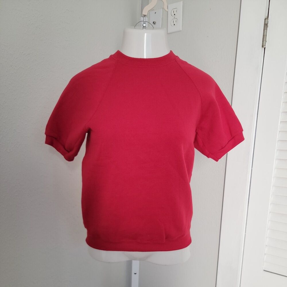 Lee Knit Blouse Sweater Shirt ~ Sz M ~ High Neck ~ Red ~ Short Sleeve
